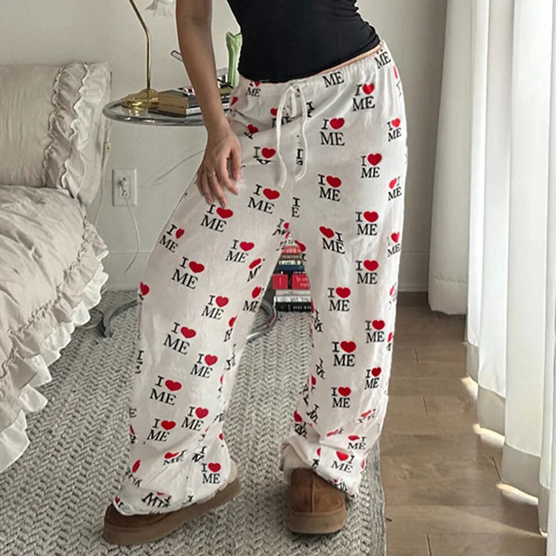 Pantalones de cintura baja con estampado de letras de calle americana, pantalones elásticos informales de punto rectos, pantalones versátiles adelgazantes de Hip Hop