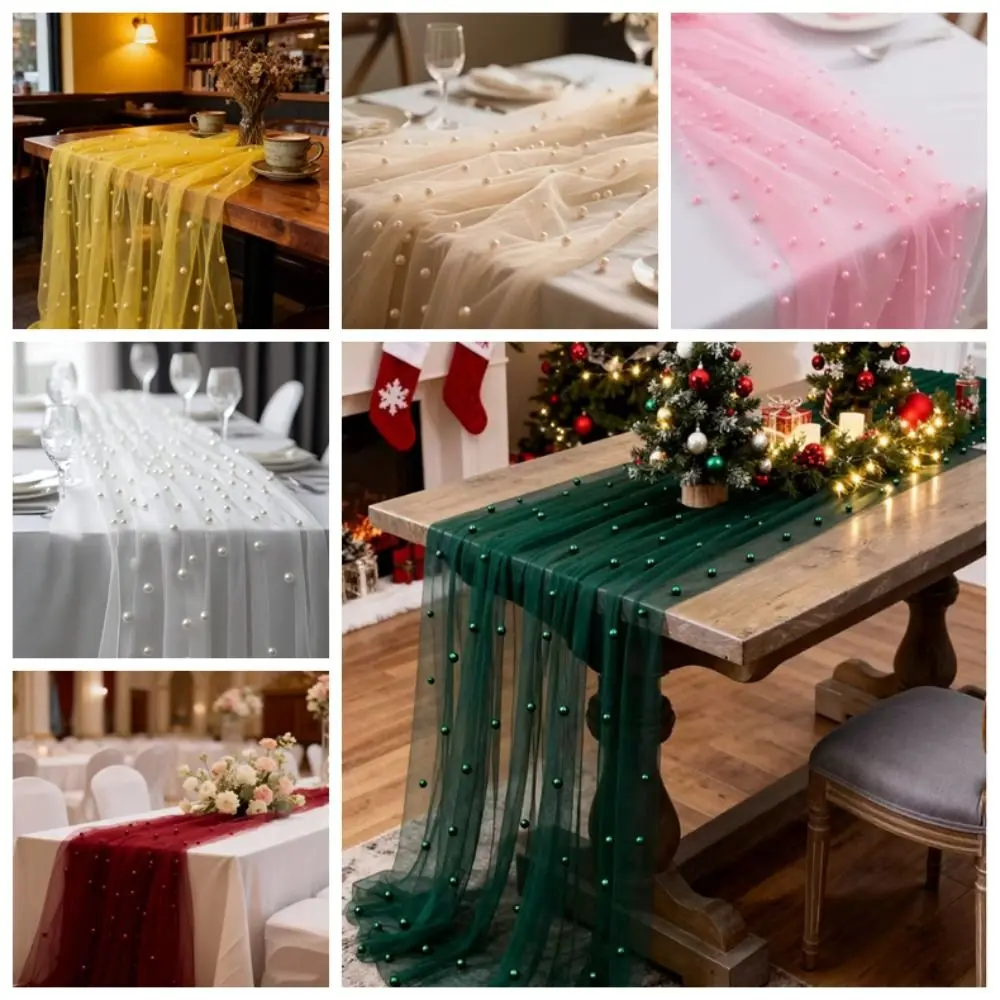 Household Luxury Wedding Table Runner Semi-Transparent Romantic Gauze Tablecloth Multi-color Table Cover Home Decoration