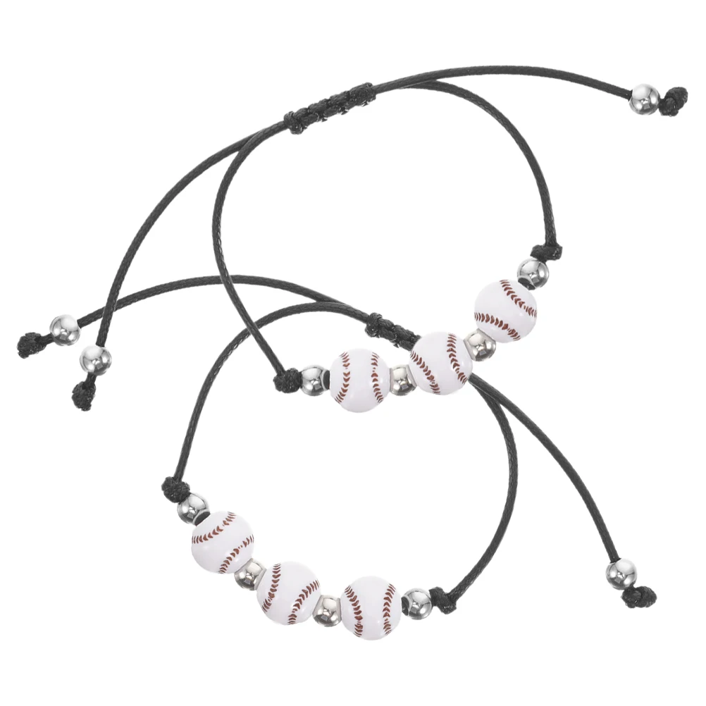 

2Pcs Baseball Charm String Bracelet Adjustable Sports Party Favors Baseball Beads Decorative Sports Ball Bracelets