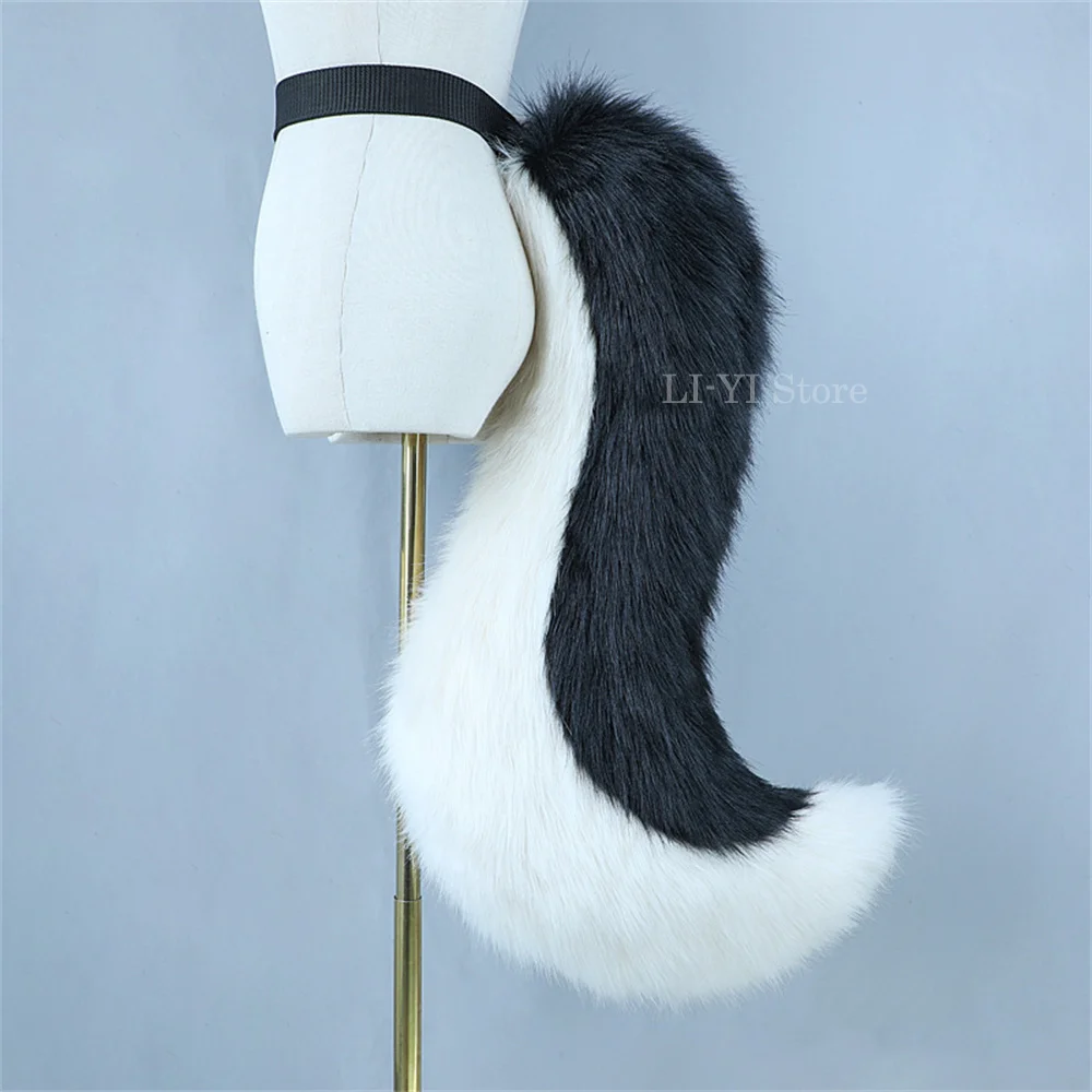 90CM Large Cute Cartoon Furry Tail Beast Fox Wolf Shiba Tail Waist Ornament Party Costume Fancy Dress Plush Anime Cosplay Props