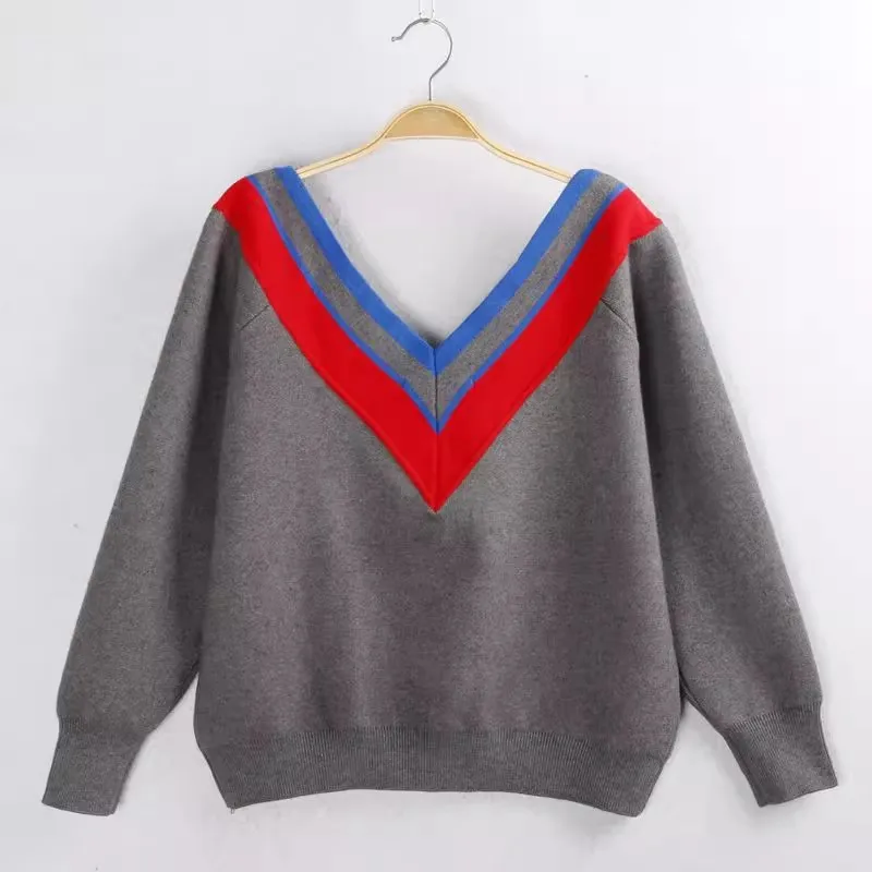

Зимний вязаный длинный свитер Све V-Ne, женский пуловер с двойным V-Ne, большой размер, цветная блузка, простой универсальный трикотаж