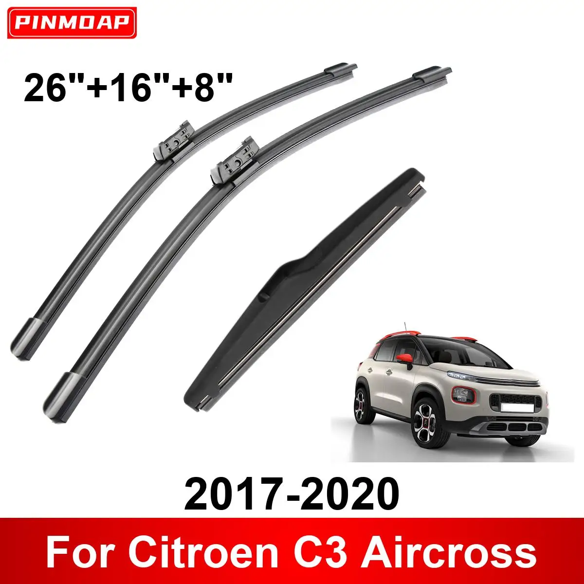 3PCS Car Wiper For Citroen C3 Aircross 2017-2020 Front Rear Wiper Blades Brushes Auto Accessories 2017 2018 2019 2020