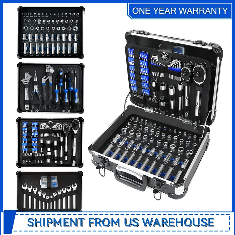 Mechanic Tool Set 240-Pieces Universal Household Auto Repair Tool Kit with Heavy Duty Aluminium Tool Box By Prostormer