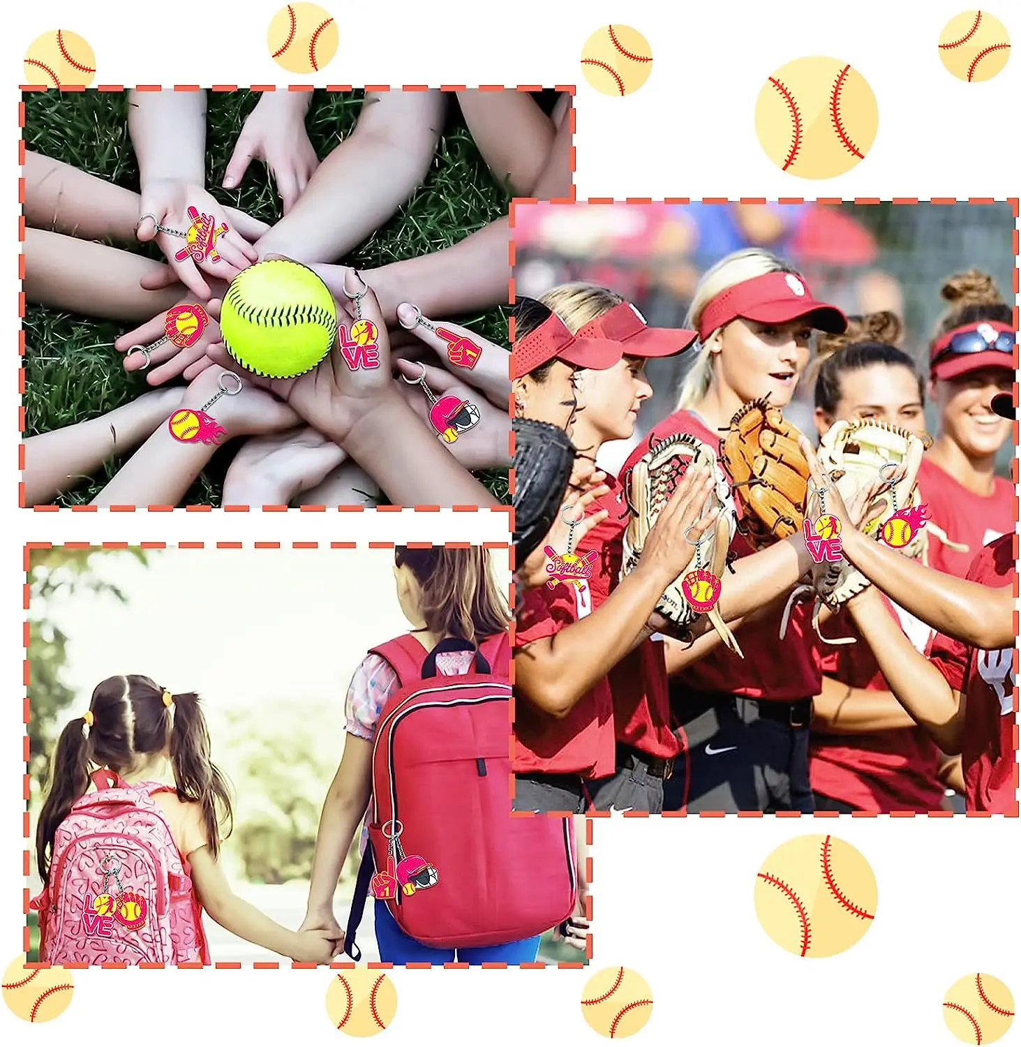 Softball Theme Keychains for Girls Party Favors for Birthday Party Return Gifts Softball Party Supplies Softball Team Rewards