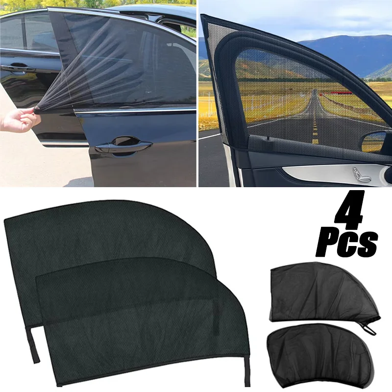 1-4Pcs Car Window Screen Door Covers SUV Sunshade Anti-mosquito Insect Ventilation Breathable Shading Cooling Car Screen Window