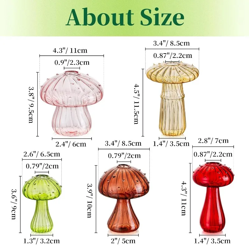 5Pcs Glasseam Mushroom Flower Vase Aromatherapy Bottle Creative Home Hydroponic Flower for Hydroponics Plant Pot Room Decor