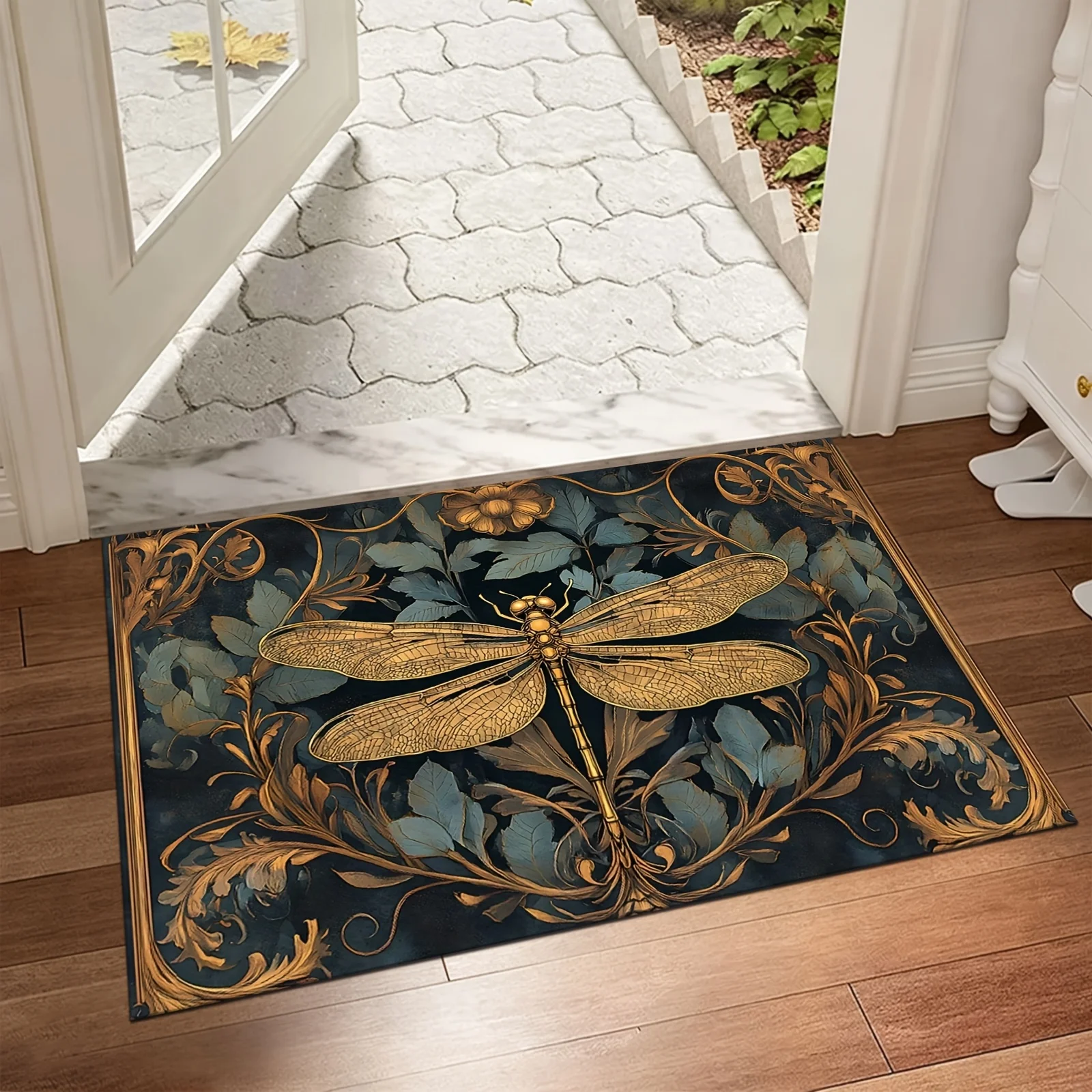 VIKAMA Elegant Dragonfly Pattern Carpet Machine Washable Rug for Living Room Home Large Area Floor Mat Bedroom Bedside Rugs