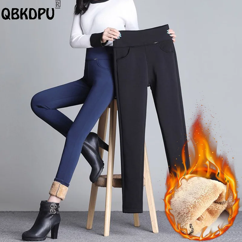 Mode verdicken Fleece dünne Hosen große Größe 6xl Kaschmir Winter Frauen Leggings Büro sowie Samt hohe Taille Bleistift Pantalones