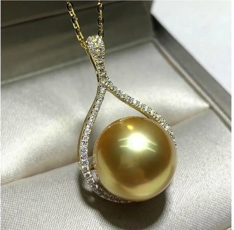 

New AAAAA 12-13mm South China Sea Gold Pearl 18K Gold-plated Seiko Pendant Necklace 18-