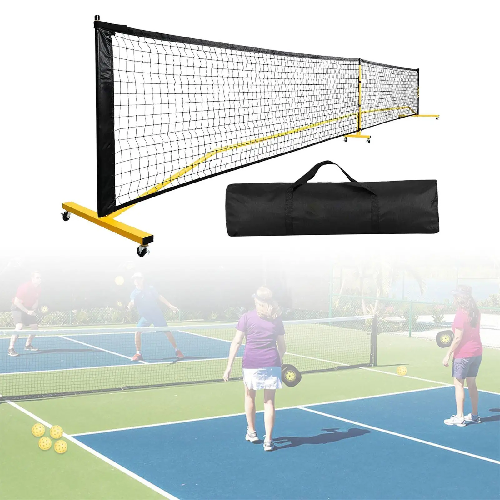 Portable Pickleball Net Set System 22ft Regulation Size Net Metal Frame Game