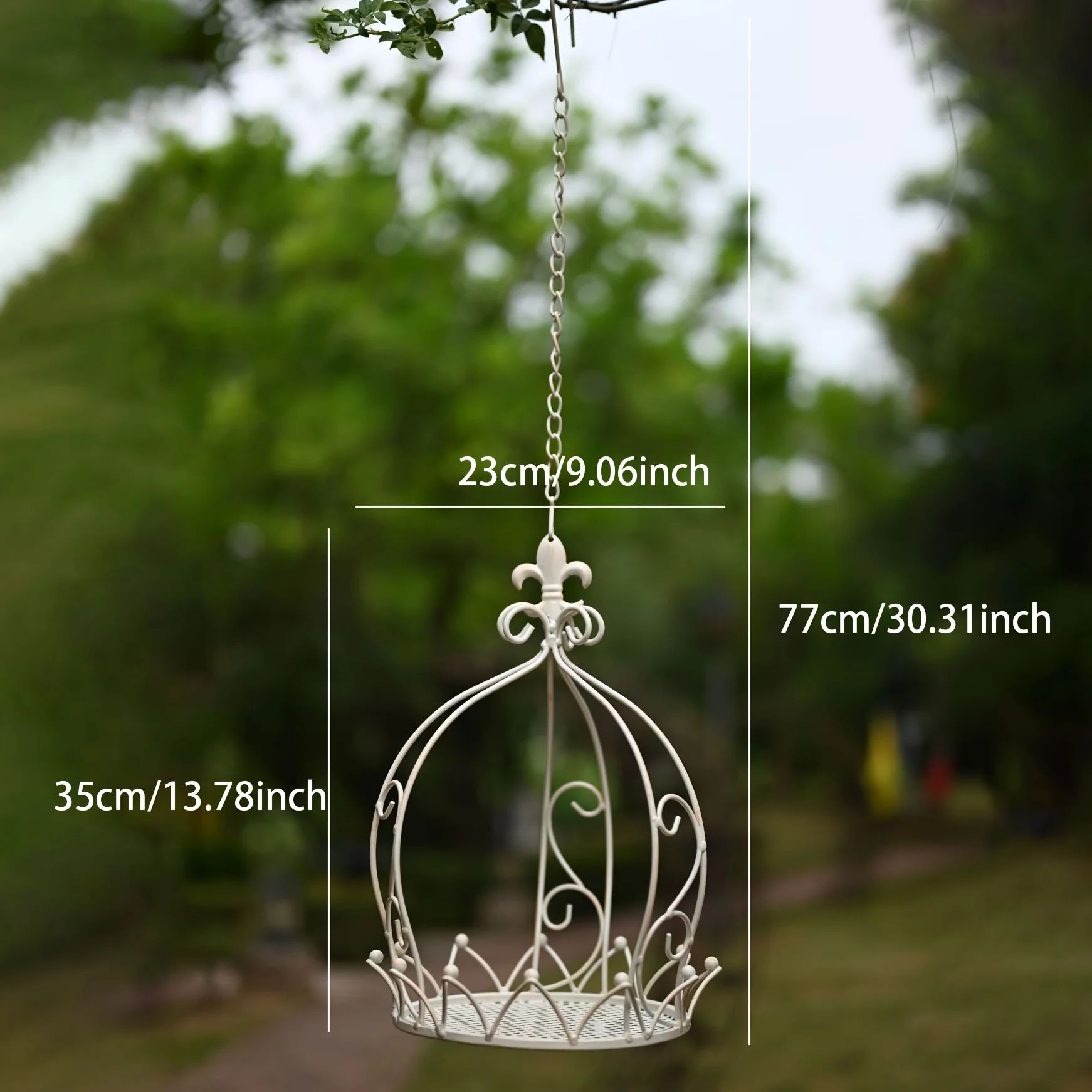Antique Style Crown Hanging Basket, Wrought Iron Outdoor Planter, Rustic Garden Flower Pot Holder for Patio & Courtyard Decor