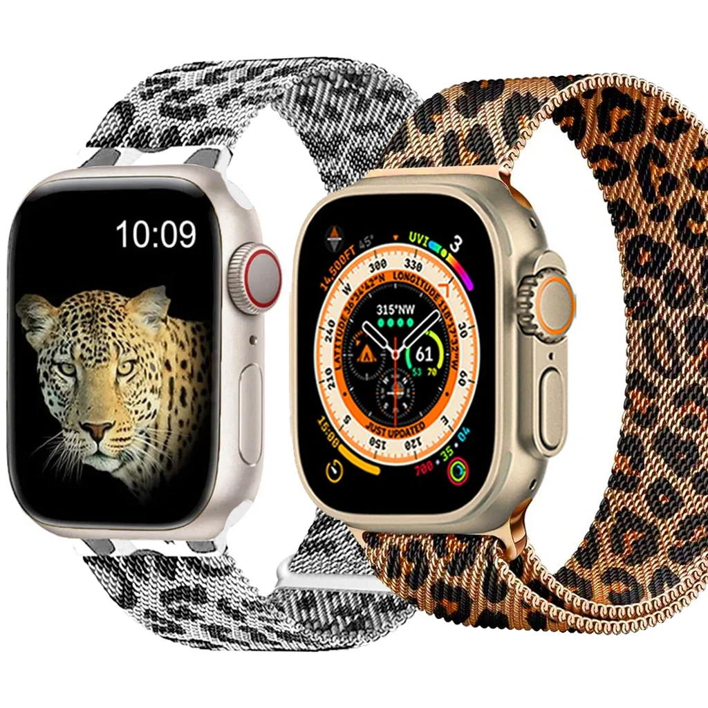 Magnetic Milanese Strap For Apple watch S10 Band 46mm 49mm 44MM 45mm 41mm 40mm Leopard Wrist bracelet iwatch series Ultra 2/9/8