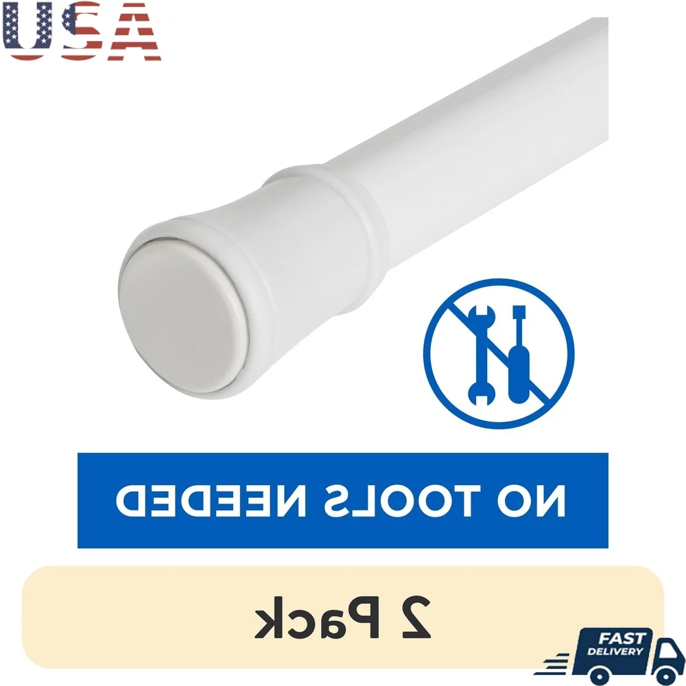 

2 Pack Adjustable Tension Curtain Rod 46 to 84 Inch Metal 1 Inch Diameter Supports 15 Pounds Easy Installation White Finish