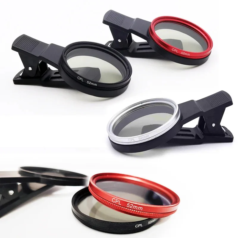 ชุดฟิลเตอร์โพลาไรซ์ 52 มม. เลนส์โพลาไรซ์แบบวงกลมพร้อมคลิปอัพเกรด ฟิลเตอร์ Cpl แบบหมุนได้ สำหรับ iPhone Samsung HUAWEI XIAMI Moto