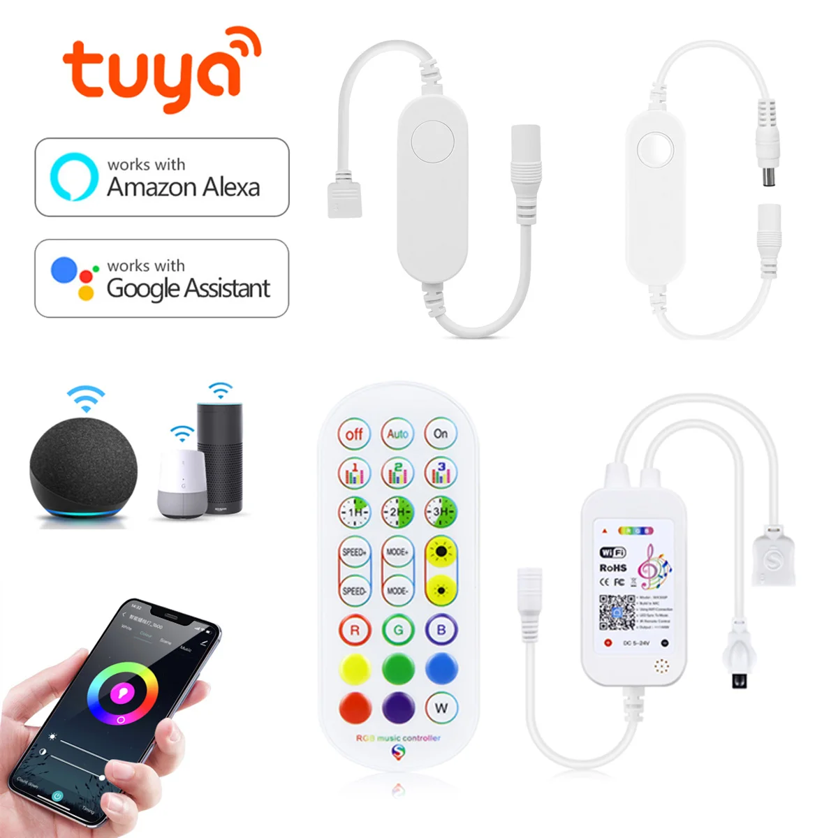 12V Tuya Smart WIFI Controller RGB/Single Color LED Strip Accessory Connector Smart Life APP Control  for Alexa Google Assistant