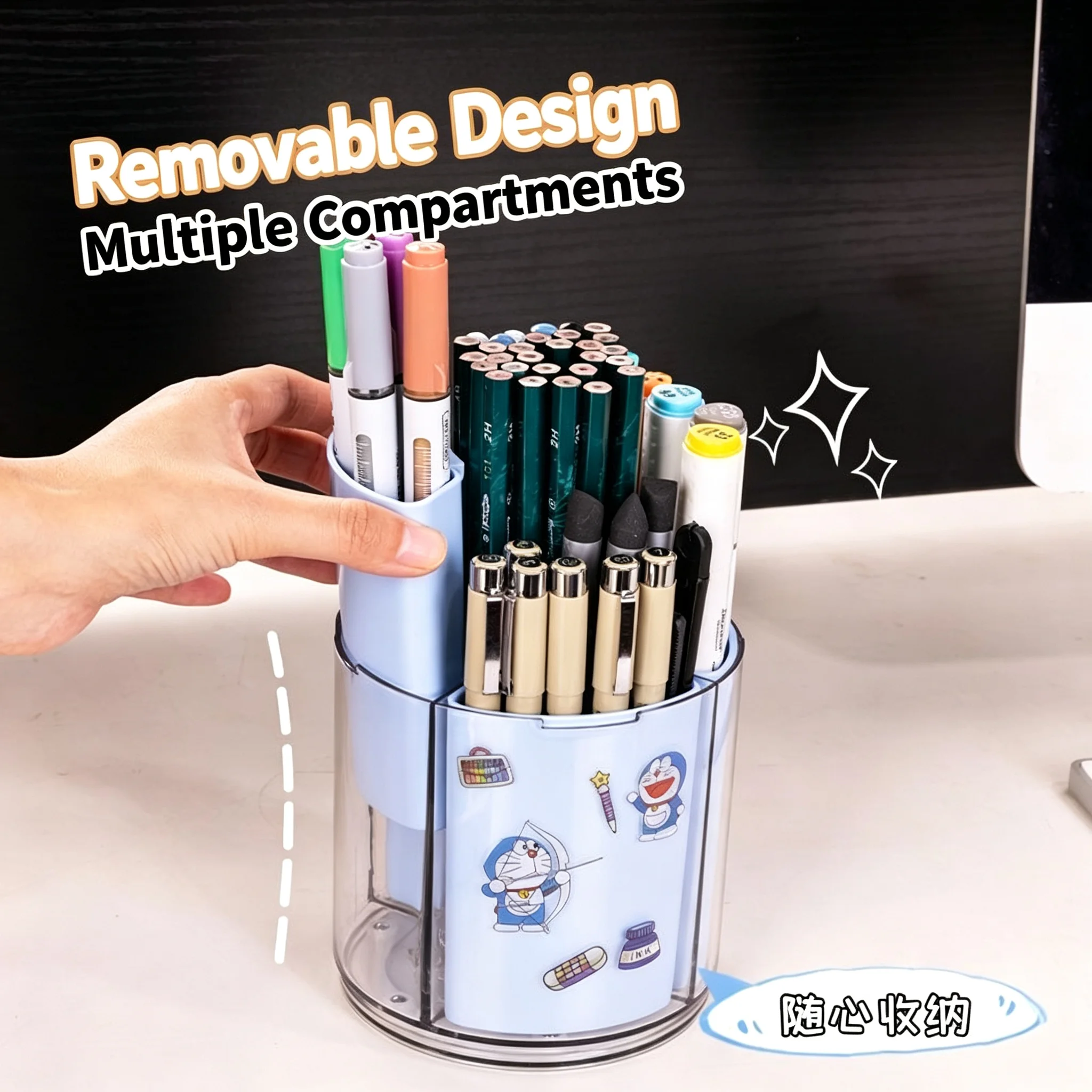 Capybara Cute Cartoon Rotating Pen Holder Large Capacity Detachable Compartments Desktop Organizer For Student Back