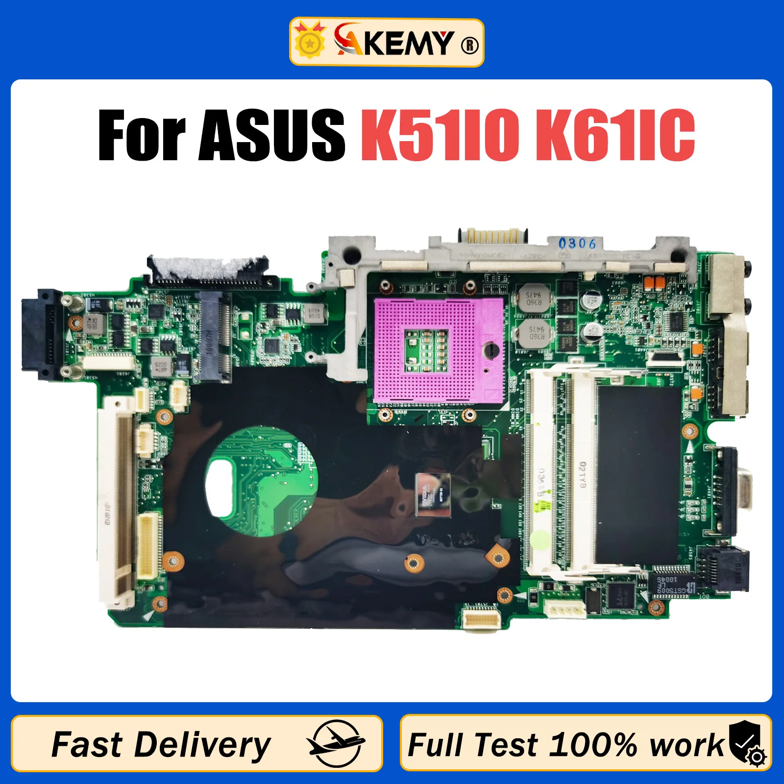 

AKEMY For ASUS K51IO K61IC Mainbord REV2.0 Motherboard 60-NXXMB1000-A05 69N0GWM10A05 Fully Tested