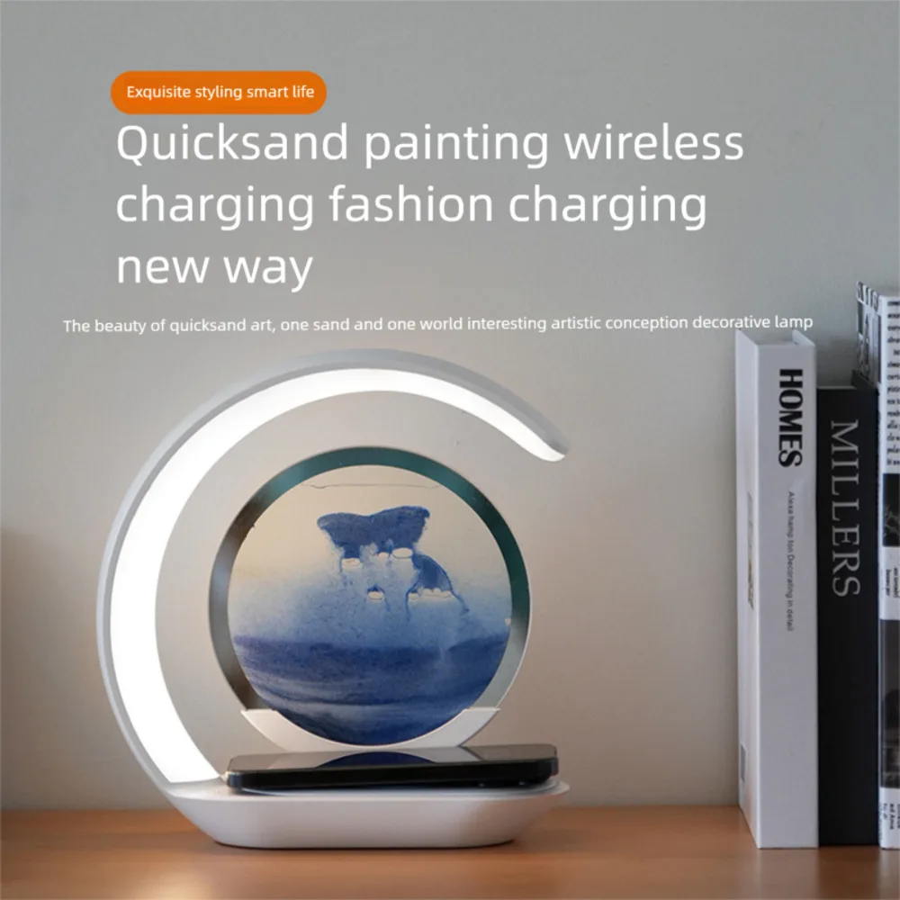 Nuova lampada da tavolo wireless con pittura a sabbia che scorre, ricarica USB, regalo, comodino, clessidra 3D, ornamento, atmosfera, luce notturna a LED