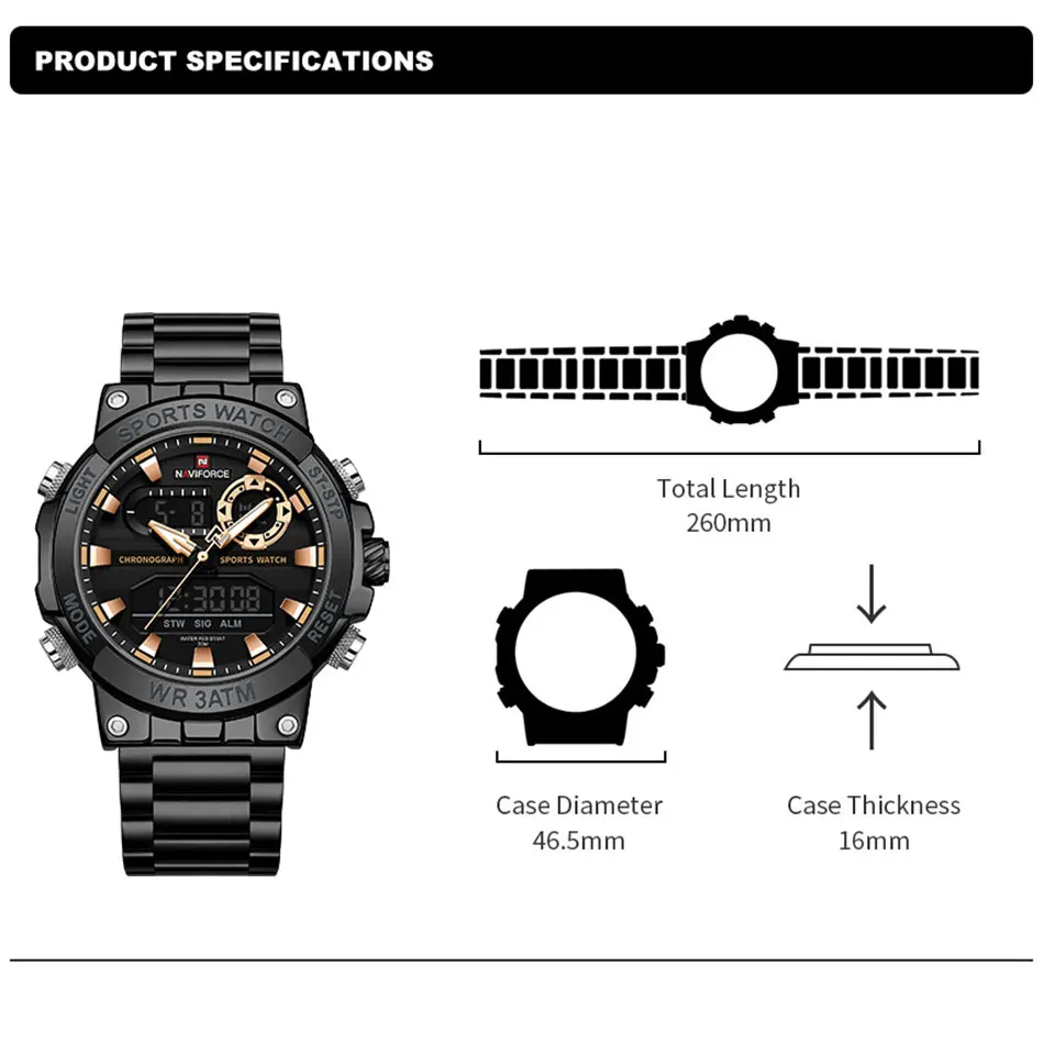 NAVIFORCE 2024 Top Brand Men's Watches Dual Display Waterproof Sport Military Wristwatch Quartz Watch for Men Relogio Masculin