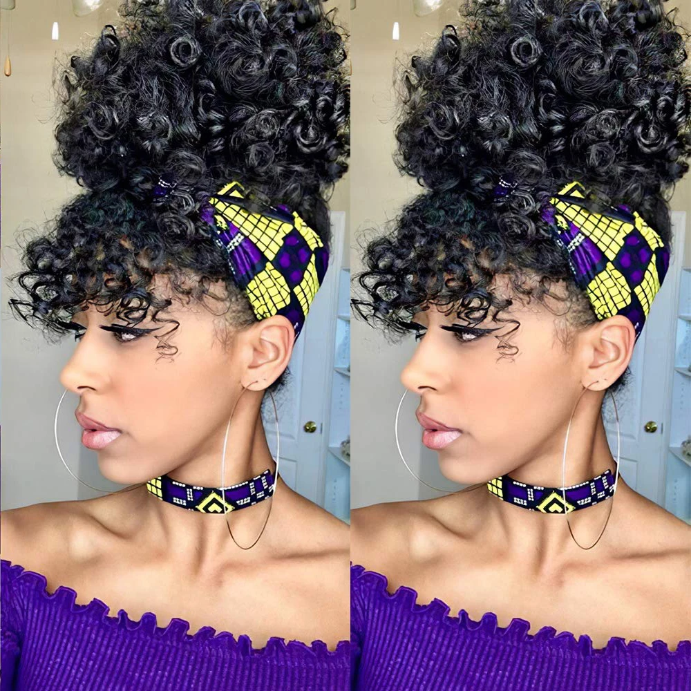 

Leeons Curly Bangs Drawstring Ponytail With Bangs Kinky Curly Chignon With Bangs High Puff Ponytail Synthetic Hair Extensions
