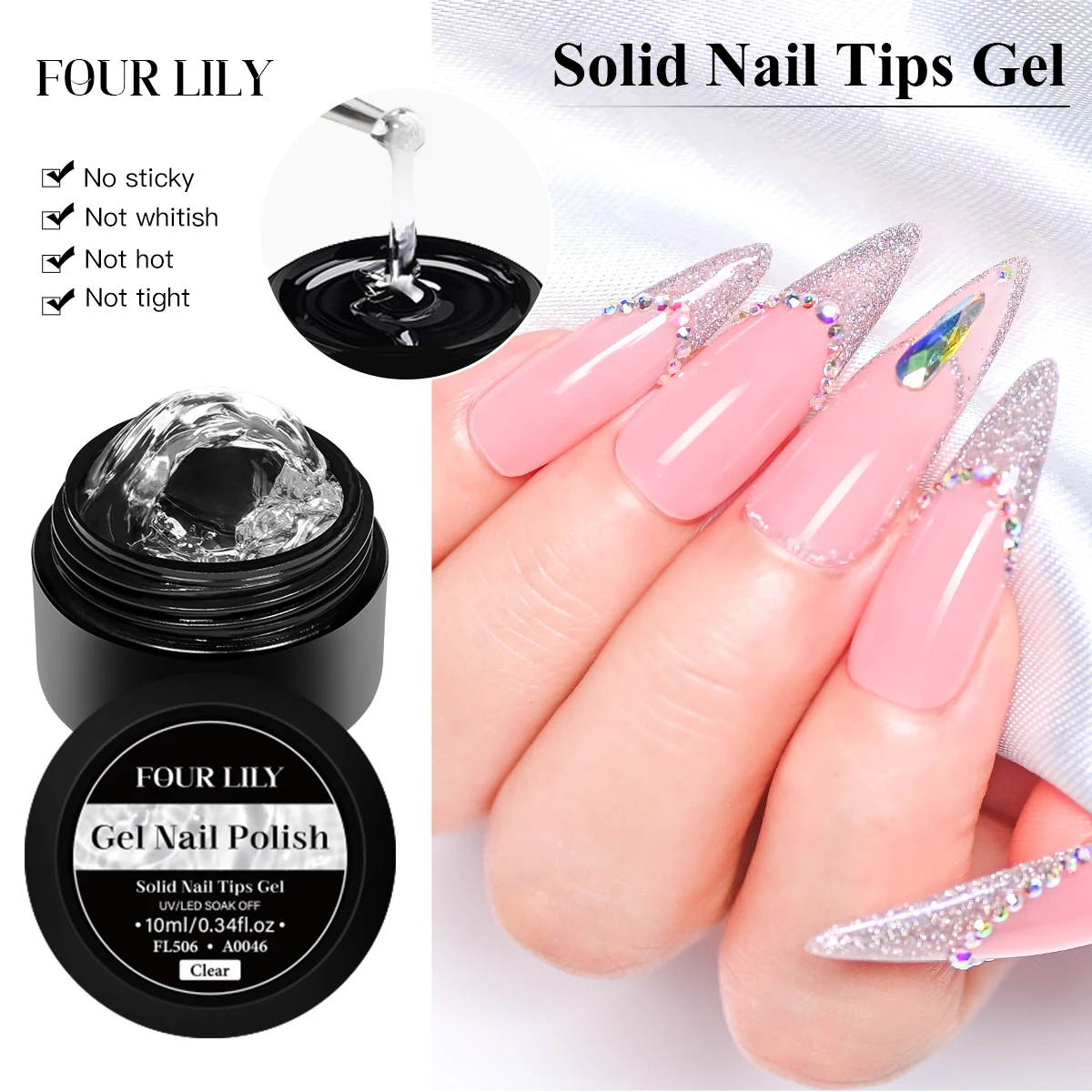 10ml Clear Solid Nail Tips Gel,o Burn No Sticky UV/LED Curing Adhesive For Press On Nails, Soft Gel Tips & 3D Nail Art