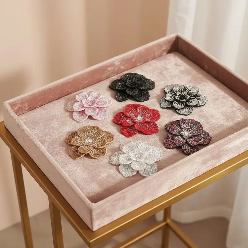 1pc Three-dimensional Camellia Rhinestone Flower Patches DIY Craft Sewing Supplies Embellishment Flower Brooch Fabrics Sparkling