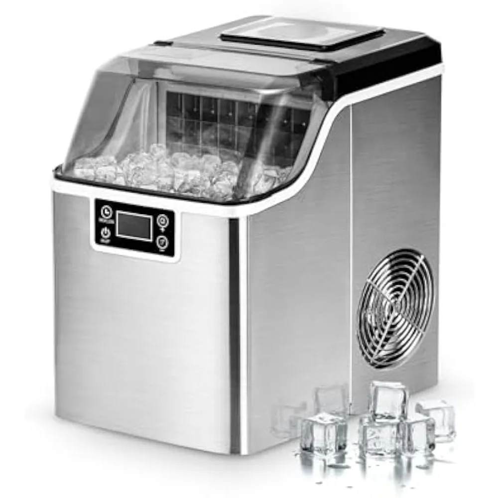 Ice maker countertop, 2 ways to add water, self-cleaning, portable and compact, equipped with an ice spoon and ice basket