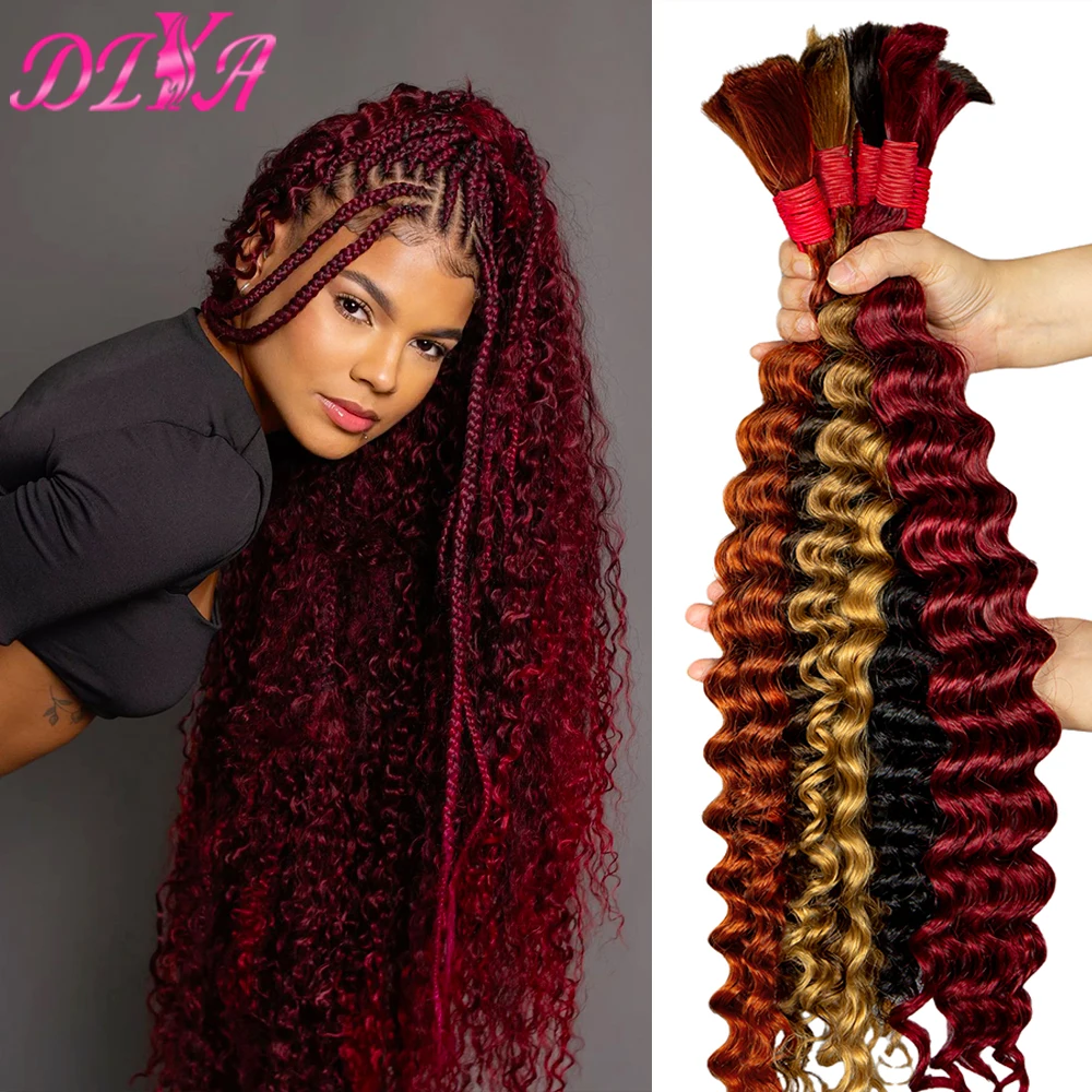 Rambut manusia kepang Boho Briads rambut manusia mengepang Burgundy 99J gelombang dalam ekstensi rambut untuk wanita