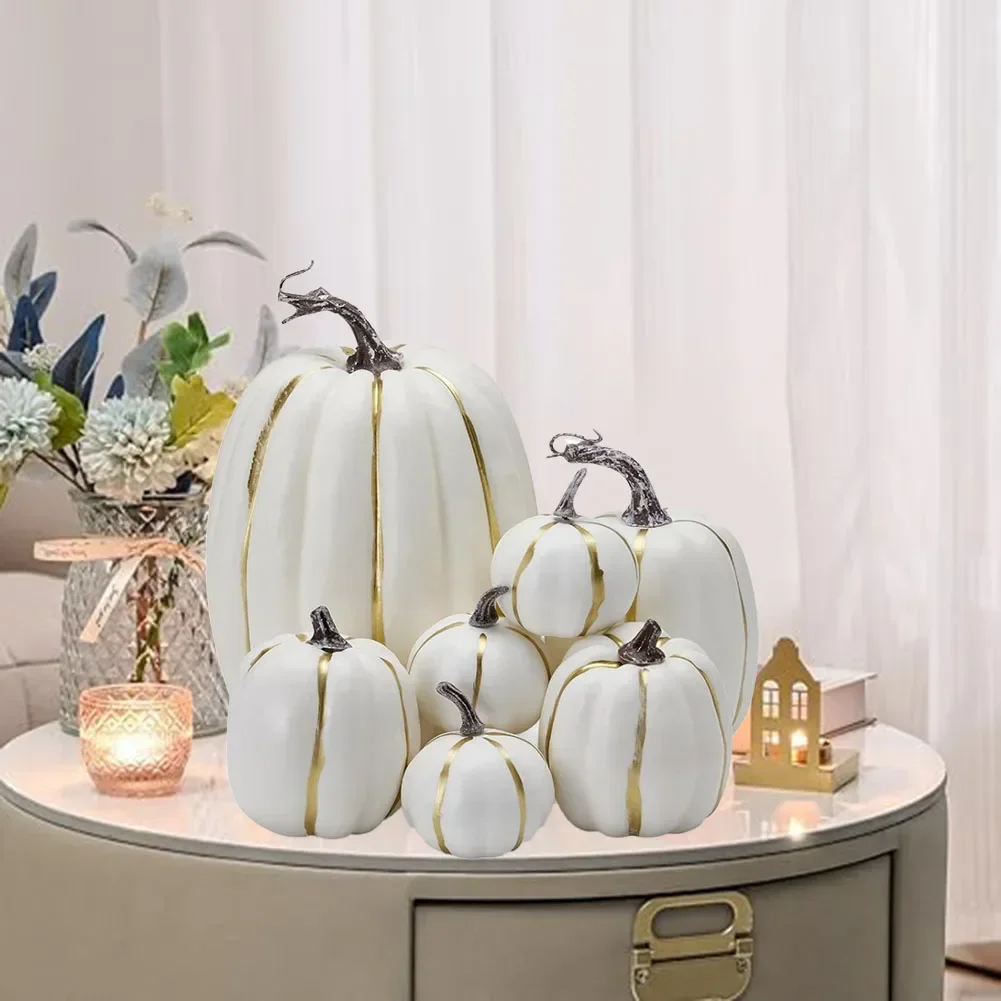 A Complete Set Of Seven Decorative Pumpkins That Are Perfect For Enhancing Any Seasonal Celebration Or Themed Event