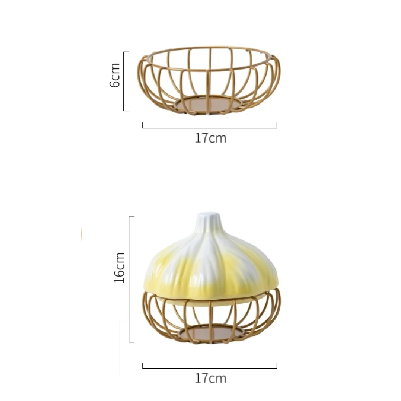 Garlic Storage Basket Ceramic Lid Wrought Iron Storage Basket Egg Onion Ginger Garlic Storage Basket Home Kitchen Decoration