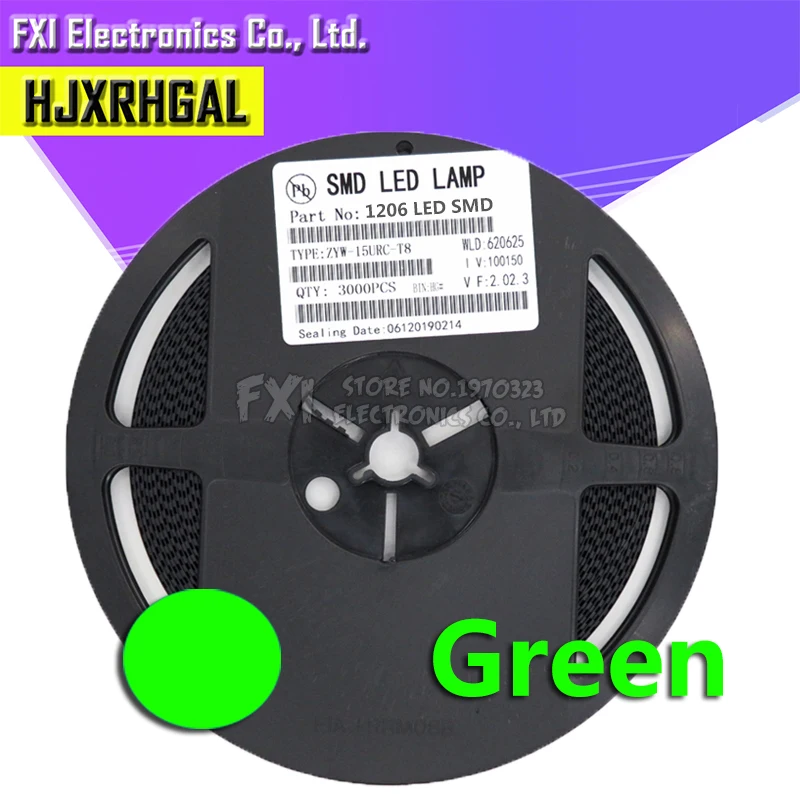 1Reel 3000pcs green 1206 SMD LED diodes light Hot sale