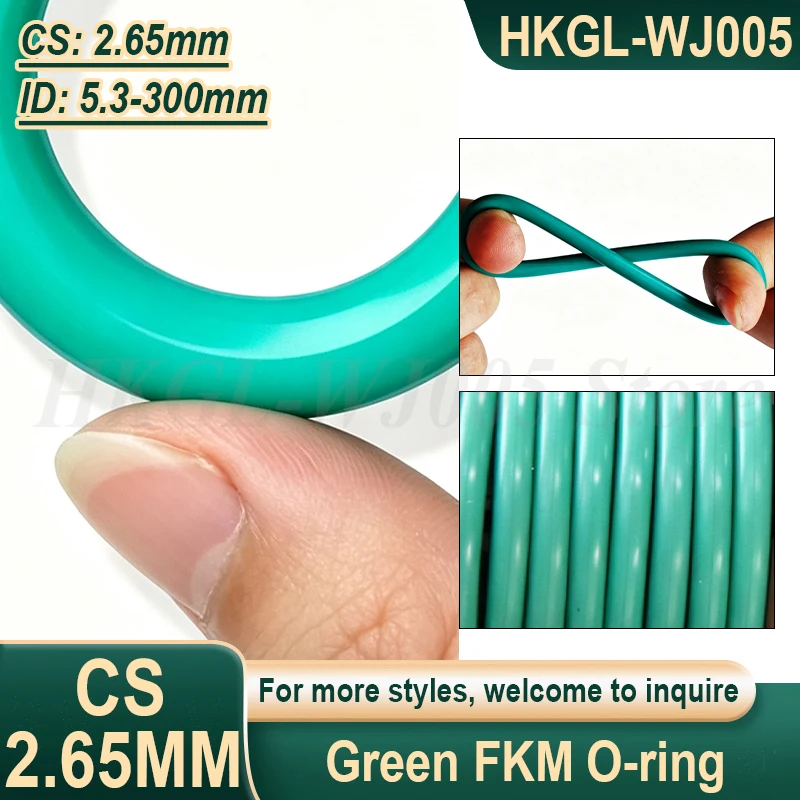 Green FKM O-ring CS 2.65mm Fluororubber Sealing Gasket High Temperature/Oil Resistance Sealing Ring ID 5.3-300mm