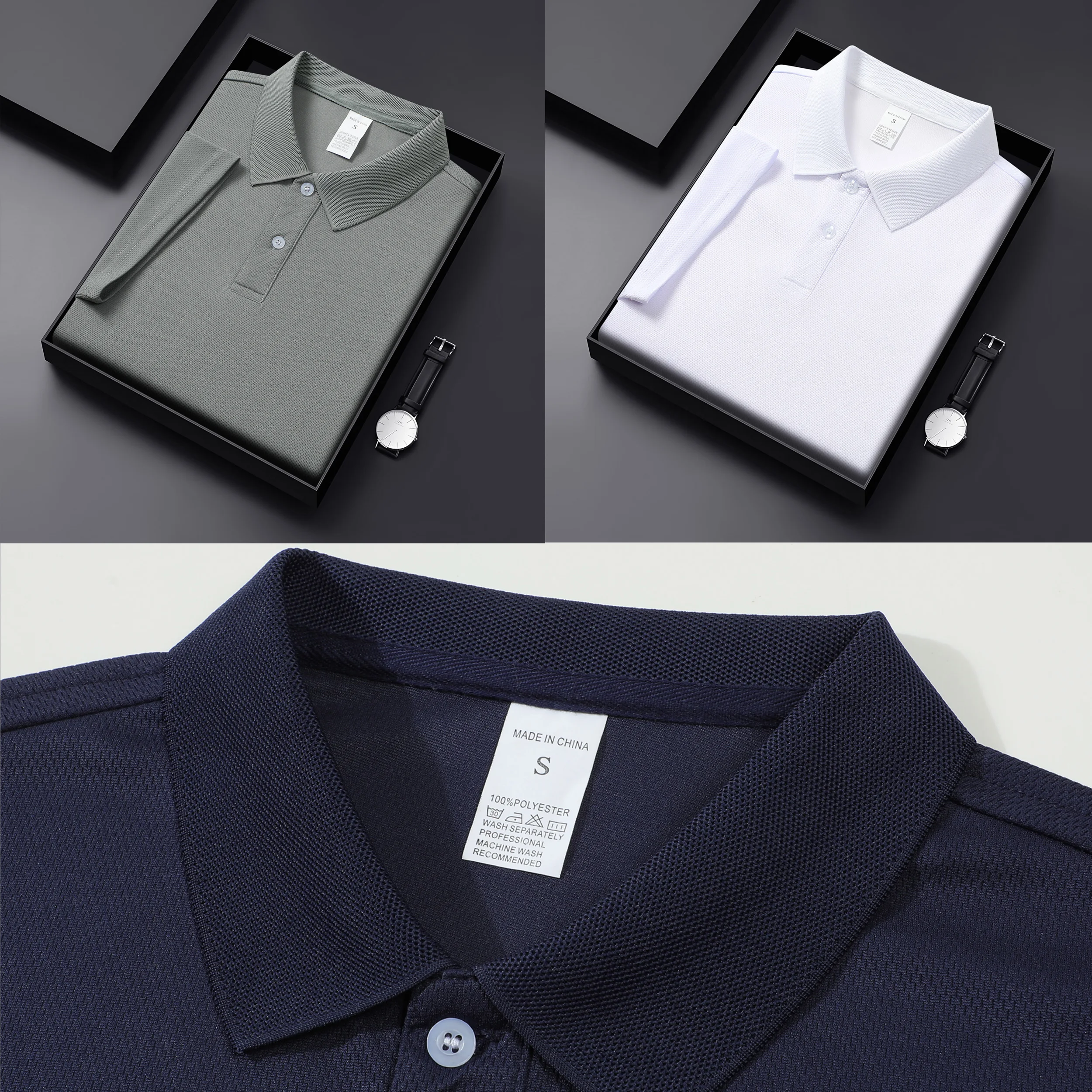 

2025 Summer New Men's Lop-up Hollow Short-sleeved Polo Tee Shirt Ice Silk Breathable Business Fashion T-Shirt Male Brand Clothes