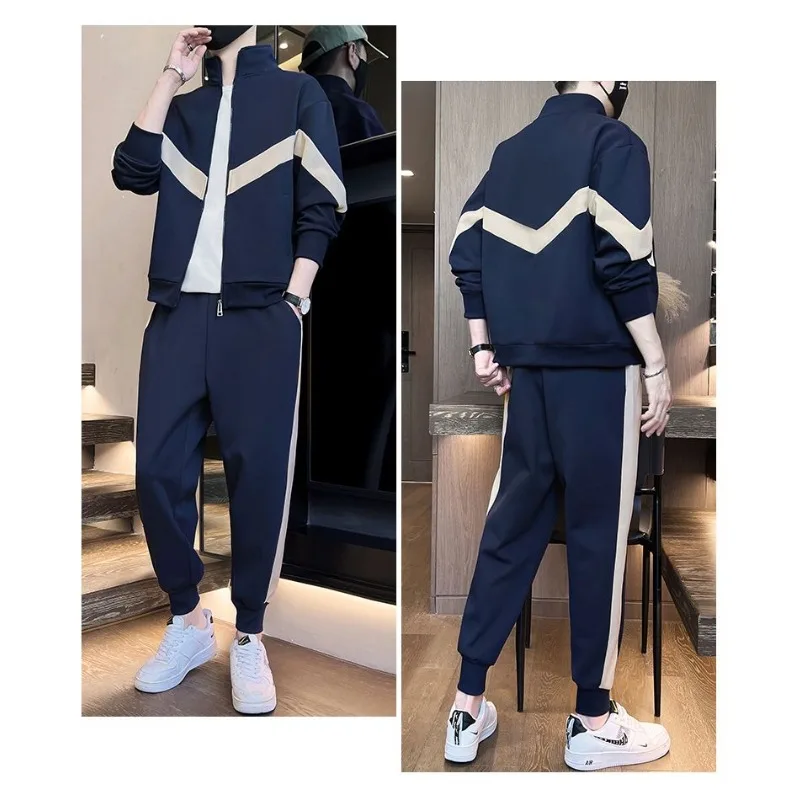 Fashionable Casual Suit for Men New Sports Loose Two-piece Set for Teenagers with Contrasting Color Clothing #3