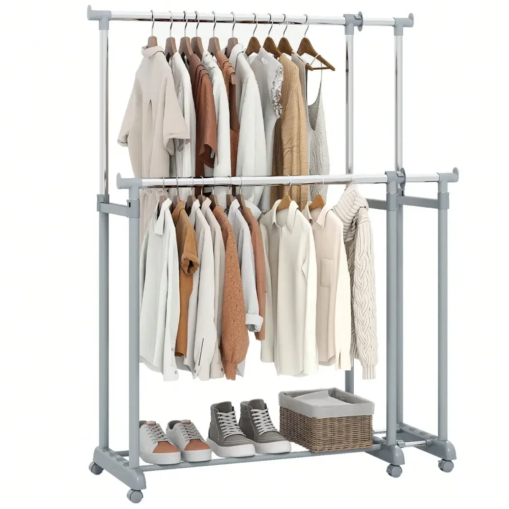 

Rod Clothes Rack With Extendable Height Width For Dressing Room, Laundry