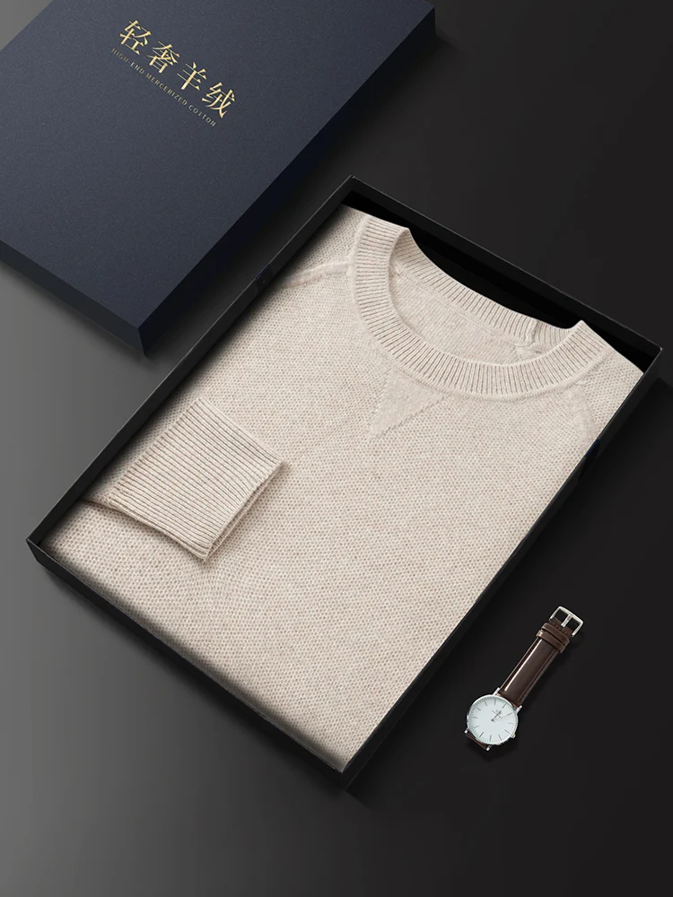 New Men 100% Cashmere Sweater Autumn Winter Basic O-neck Long Sleeve Pullover Cashmere Knitwear Smart Casual Thick Clothing Tops
