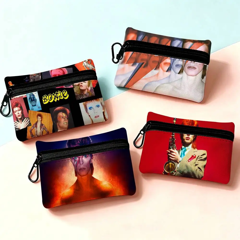 Hot Singer D-David B-Bowie Mini Hanging Oxford Cloth Coin Bag Durable Zipper Key Card Pouch With Carabiner