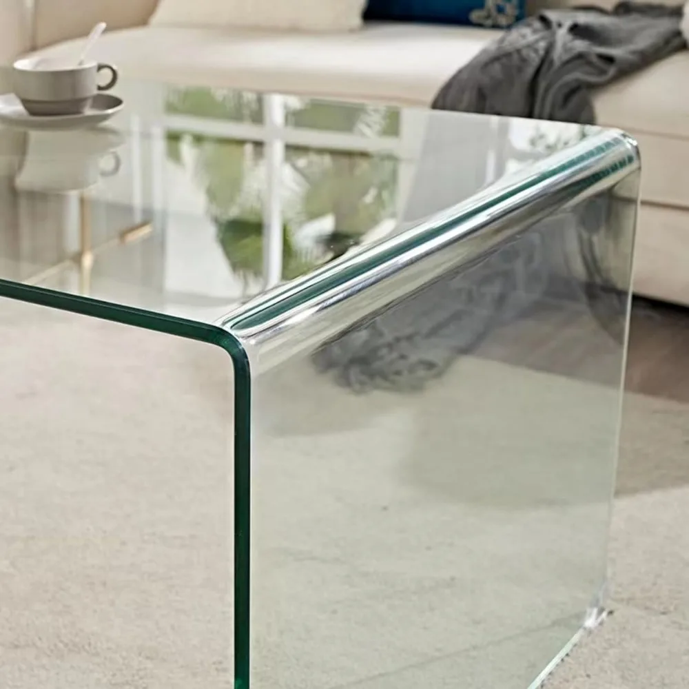 Mesa de centro de cristal para sala de estar, mesa de centro transparente con vidrio templado de 0,47 pulgadas, pequeña y moderna