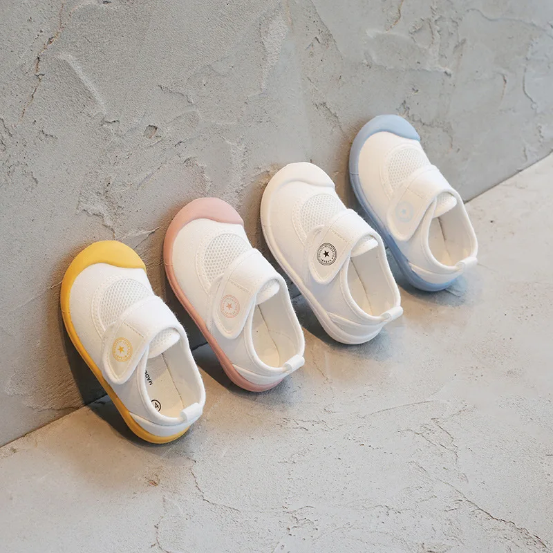 

HoneyCherry Children's Breathable Mesh White Canvas Shoes for Spring and Summer, Indoor White Shoes for Kindergarten