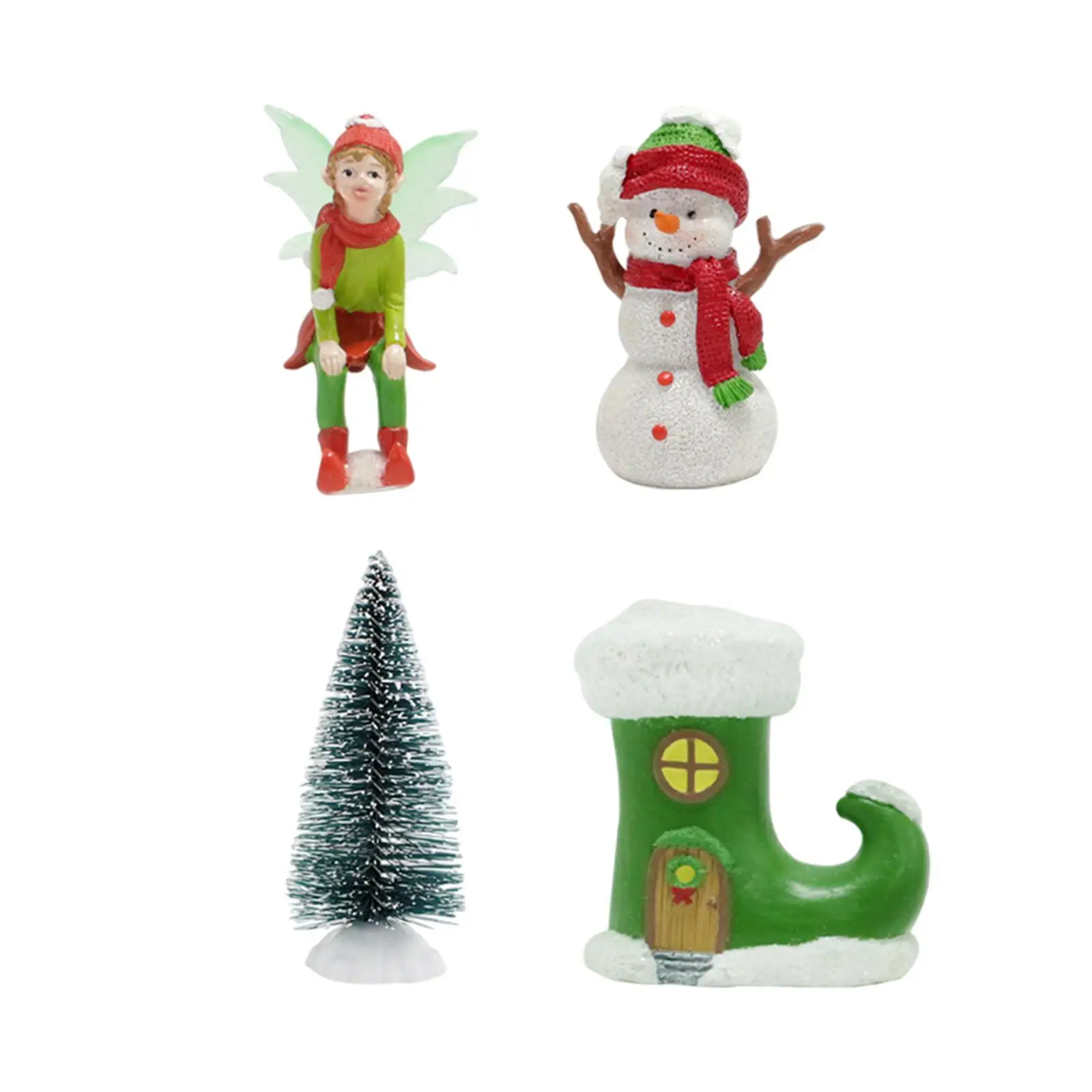 4x Christmas Figurines Elf Snowman Tree Boot Convenient Easy to Use Wear Resistant Sturdy Resin Lawn Ornaments for Yard Present