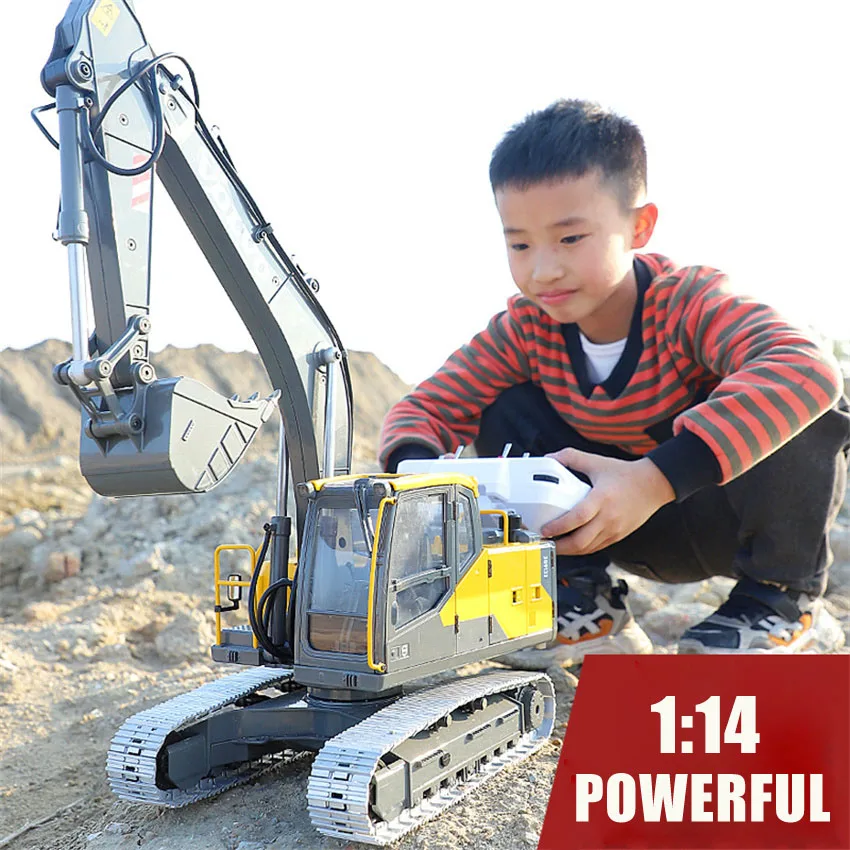 1/14 RC Full Metal Big Excavator Electric Alloy Rc Cars Excavator Model Toy  Remote Control Car Toys For Boys E010 Upgraded