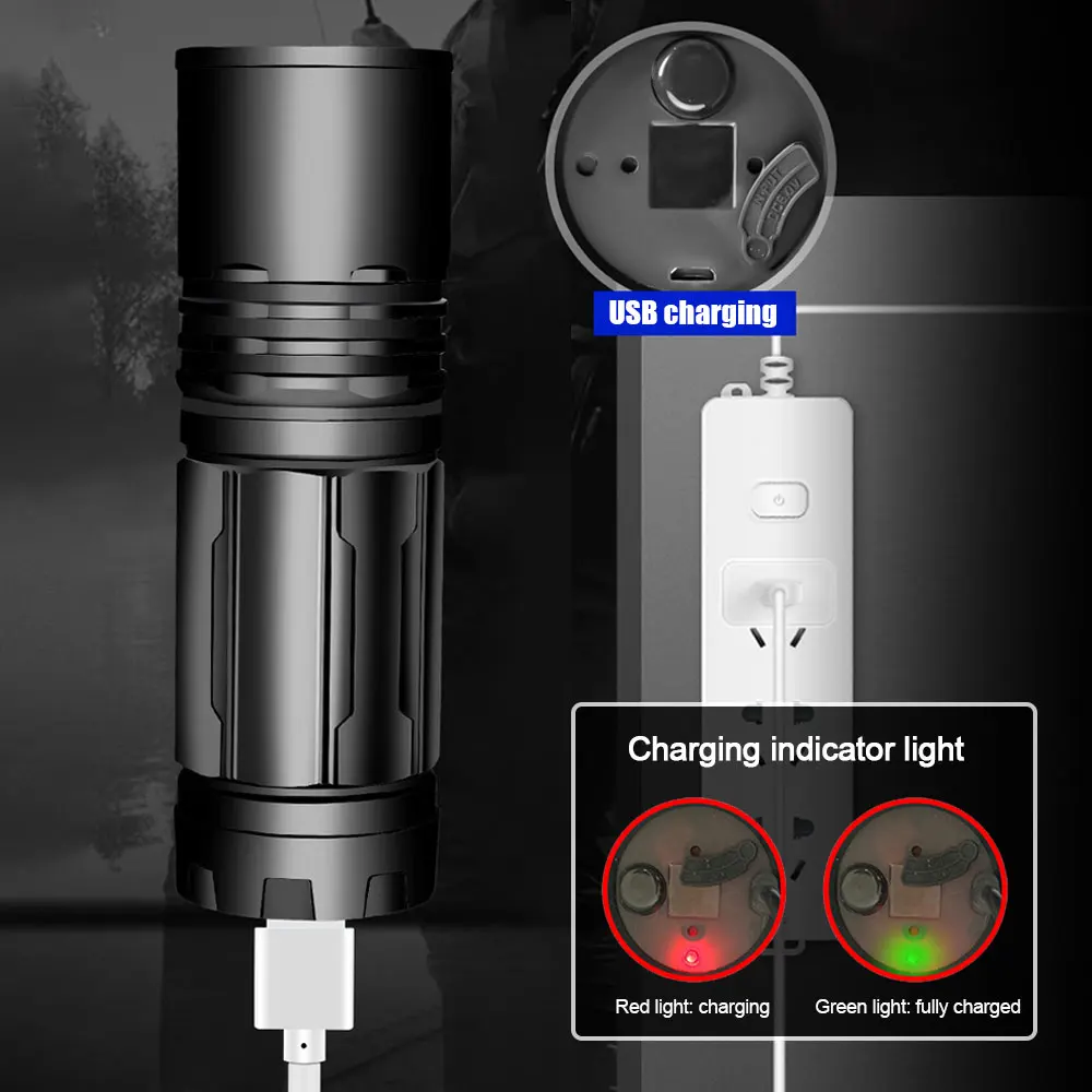 2/4 Colors LED Fishing Searchlight USB Rechargeable Outdoor Handheld Spotlights Hunting Boating Camping Flashlight With Bracket