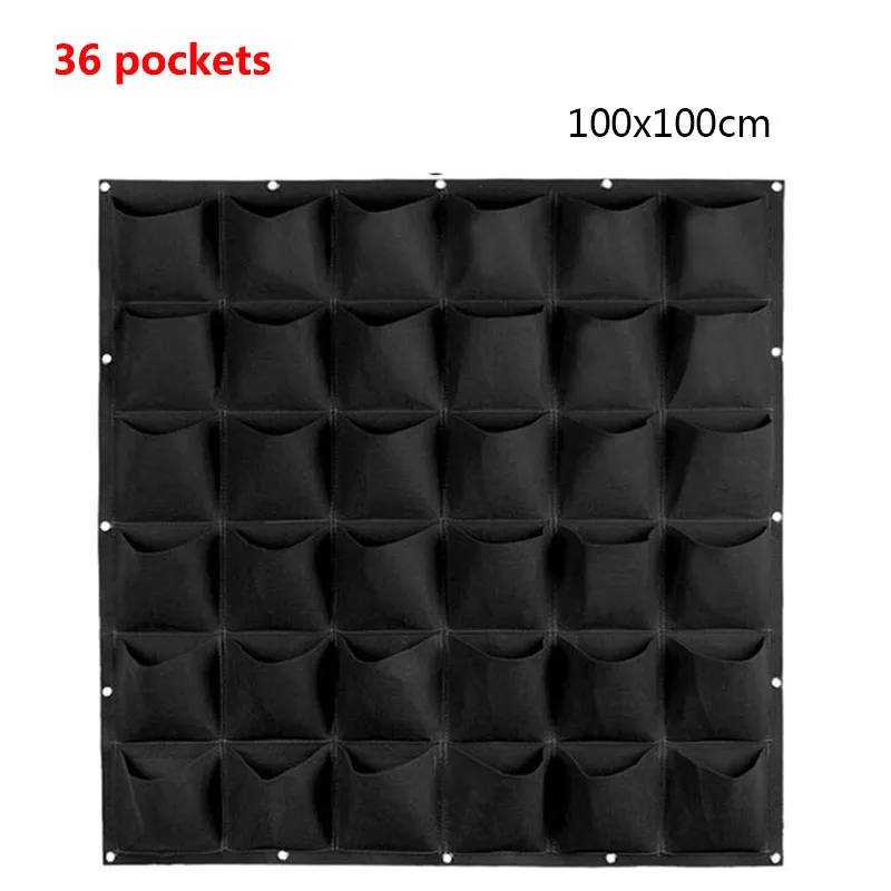 36 Pockets Vertical Wall-mounted Planting Bags Black Non-woven Fabrics Hanging Pots Vegetable Flower Plant Pot Garden Yard B3