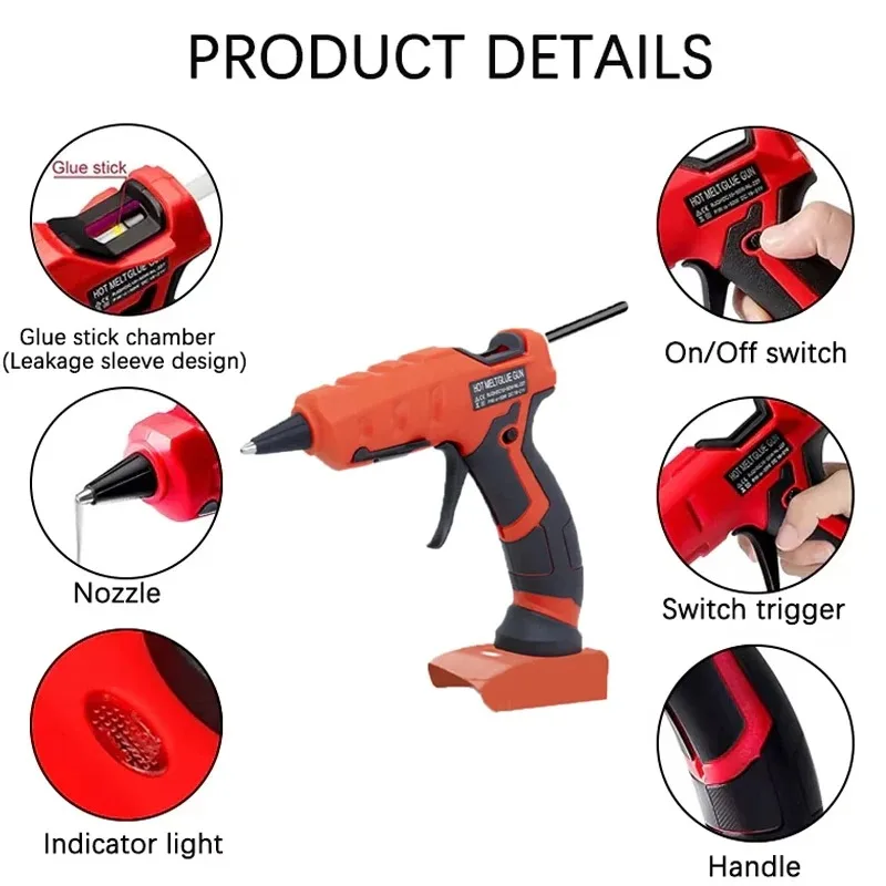 Cordless Hot Glue Gun for Milwaukee 18V Battery with 30pcs 7mm Sticks 30s Quick Preheat for Arts & Crafts & DIY (No Battery)