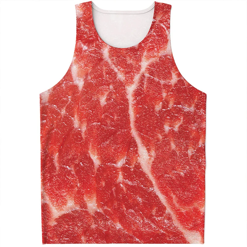 Fresh Meat Beef 3D Printed Tank Top For Men Personality Oversized T-shirt Tops Male Clothes Quick Dry Vest Sleeveless Tees