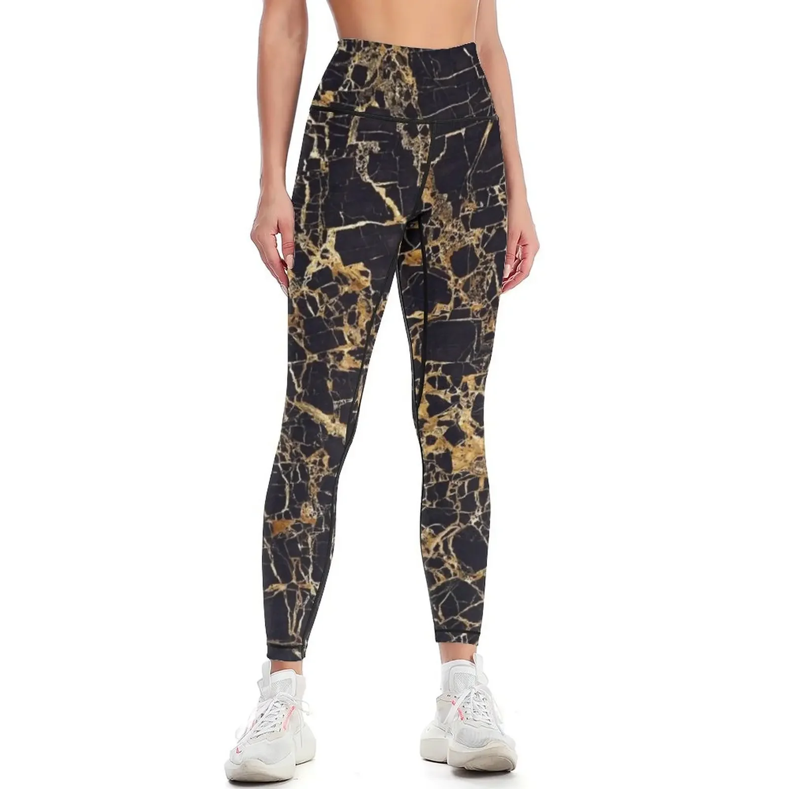

Black and Gold Marble - Gold Veined Leggings Women's push up workout shorts Female legging pants Womens Leggings