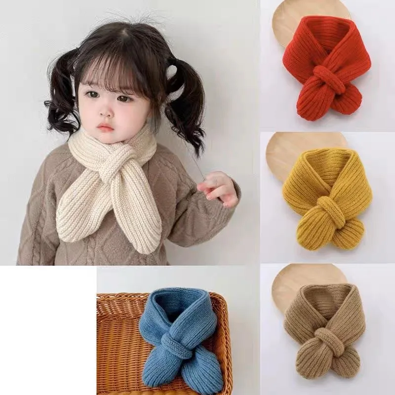 Soft Knitted Kids Scarf Winter Warm Infant Toddler Neck Warm Fashion Children Girl Boy Scarves Baby Bib Solid Color Neckerchief