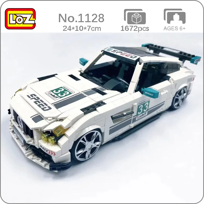 

LOZ 1128 White Formula Racing Car Auto Race Drive Track Drift Cross Country Speed 3D Model Mini Block Bricks Building Toy No Box