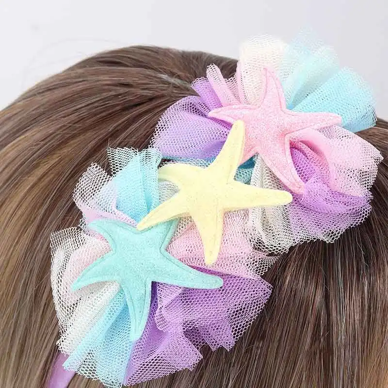 Oaoleer-Bonito Starfish Hairbands para meninas, malha Bowknot Headbands, Seashell Headwear, princesa Headwear, Boutique Hair Acessórios