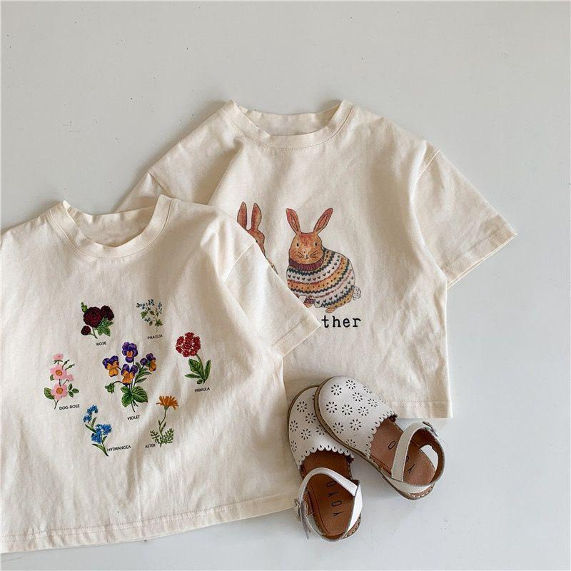 Summer New Baby Girls Simple T Shirt Tops Short-sleeved Loose Fashion Korean Style Casual Tees Round Collar Cartoon Cute Tshirts